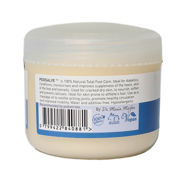 Jar of Marble Hill Pedisalve with information label